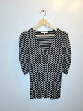 FRAME Chevron Stripe Puff-Sleeve Shirred Top - Size M