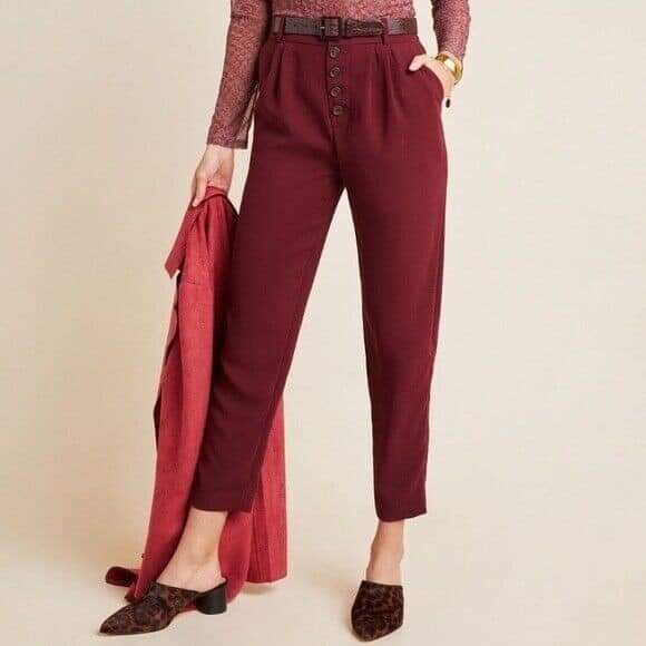 By Anthropologie Sasha Button-Fly Tapered Trousers - Size 10