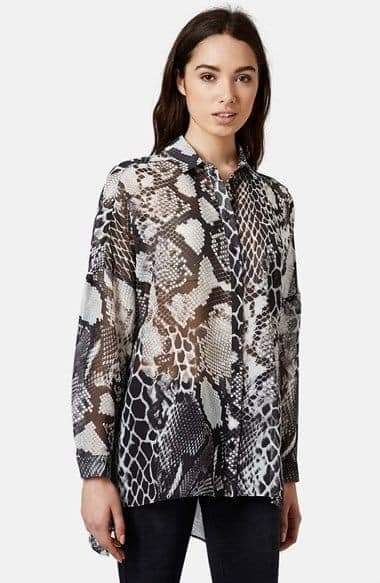 Topshop Semi Sheer Snake Print Button Down - Size 8