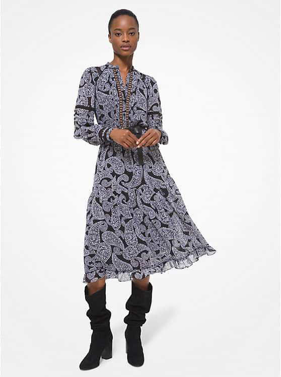 Michael Kors Lace Trim Paisley Georgette Dress - Size 4