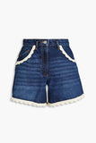 MAJE Crochet-Trimmed Denim Shorts - Size M