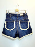 MAJE Crochet-Trimmed Denim Shorts - Size M