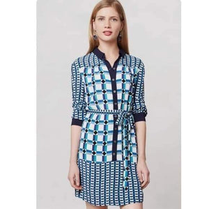 Anthropologie Maeve Button Down Geometric Dress - Size 8