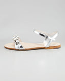 Miu Miu Metallic Crystal Strap Flat Sandal - Size 6.5