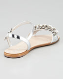 Miu Miu Metallic Crystal Strap Flat Sandal - Size 6.5