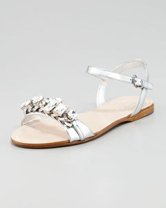 Miu Miu Metallic Crystal Strap Flat Sandal - Size 6.5