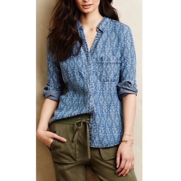 Anthropologie Holding Horses Ikat Chambray Shirt - Size L